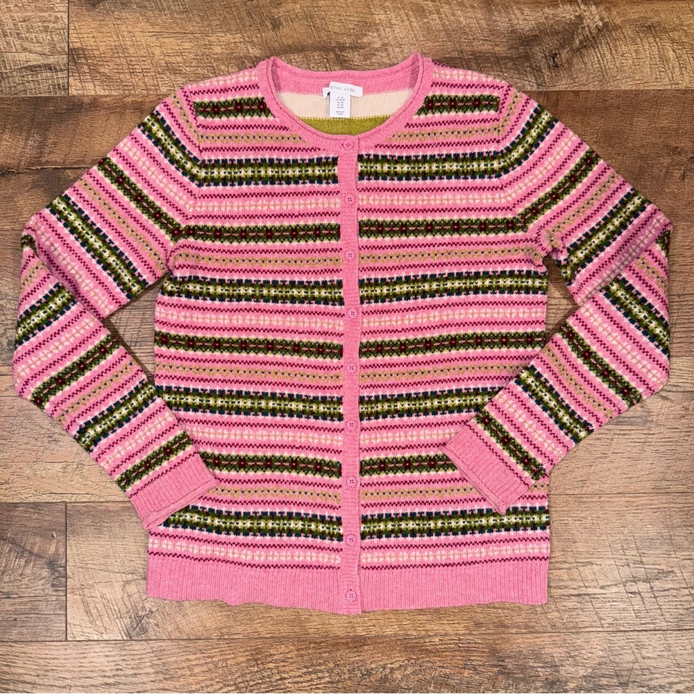 Tabitha Webb Wool Black Striped Pink Cardigan Sweater